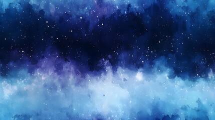 Fototapeta premium Mystical cosmic watercolor sky with stars in deep blue and purple hues