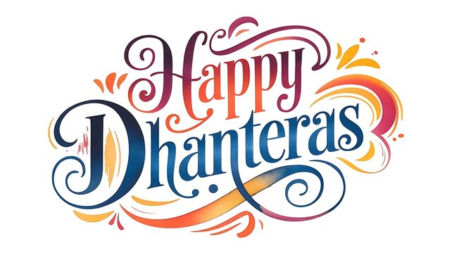 A banner with text happy dhanteras in watercolor illustration, white background, indian festival