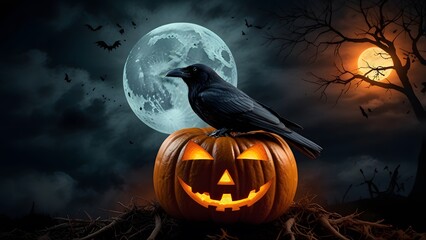 Fototapeta premium Halloween background with demons, pumpkins and witches Created with Generative AI technology.