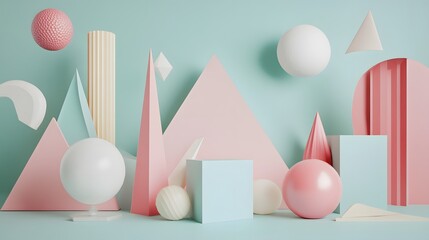 3d render, abstract background, triangle, corner, primitive geometric shapes, pastel color palette, simple mockup, minimal design elements. 