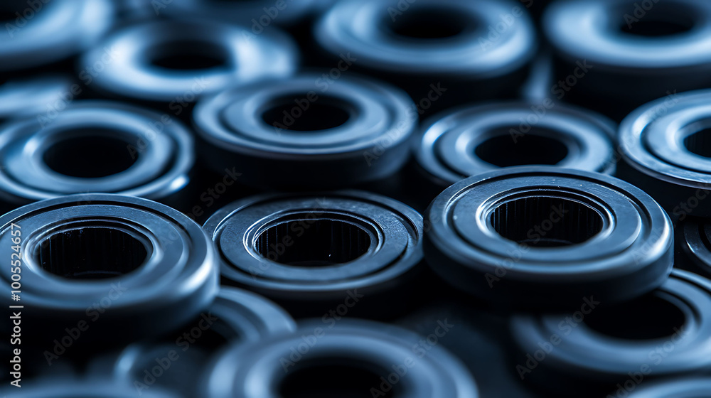 Aufkleber close-up of a pile of black rubber washers arranged in a repeating pattern.