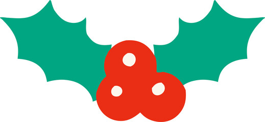 red and green leaves  cute doodle Christmas illustration