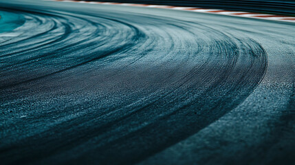 Fototapeta premium Close-up of tire marks on a race track, showing the curve of the track and the intensity of the race.
