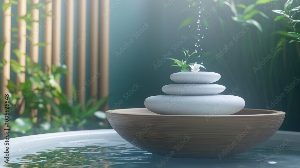 Poster smooth pebble texture with wet surface, creating a natural and calming visual for zen or spa themes 