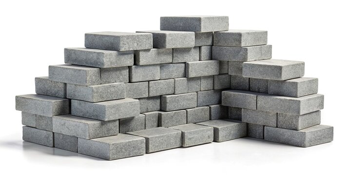 Pile of gray brick blocks for flooring isolated on white background