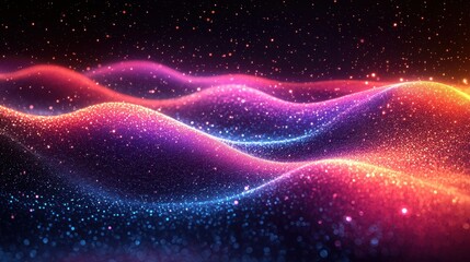 Fototapeta premium Abstract waves of shimmering colors create an ethereal landscape resembling cosmic space at night