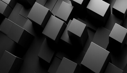 Abstract Black Cubes 3D Rendering - Minimalist Geometric Background