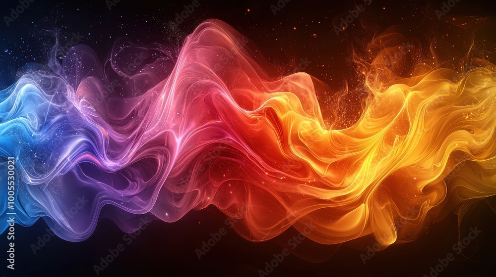 Poster colorful swirling smoke patterns create an enchanting visual display in a dark background setting