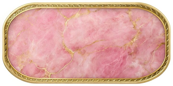 pink and gold stone with gold border on eye level