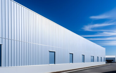 Obraz premium Blue sky over old industrial buildings, metal walls