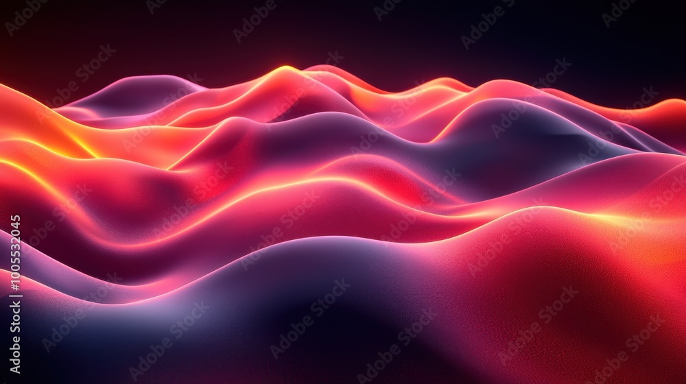 Poster vibrant abstract waves of color undulate smoothly in a mesmerizing pattern under dim lighting, creat