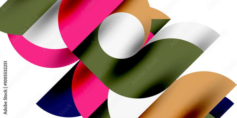 Poster Tech minimal circular shapes geometric art. Vector modern circles