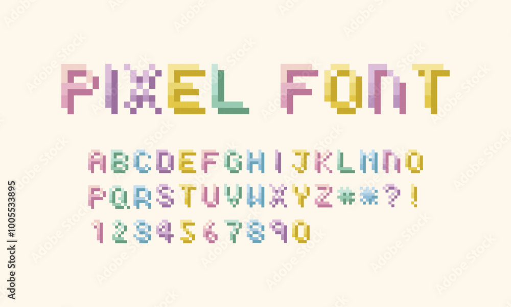 Fototapete pastel pixel thin video game vector letter and number font set. oldschool retro 8 bit typeface.