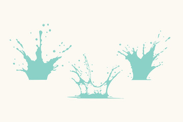 Flat water wave splashes. Drop dripping water splatters vector illustration set.