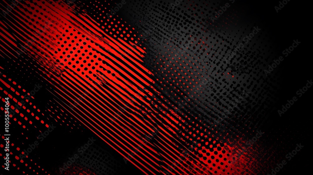 Poster Abstract red and black diagonal lines with textured background.