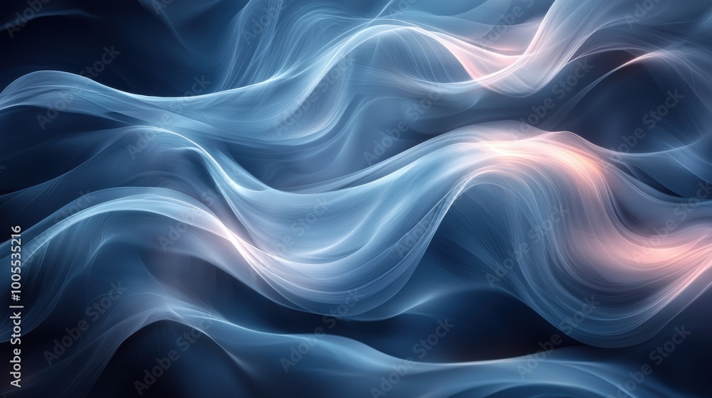 Poster abstract blue wave patterns swirling gracefully in a dark background, creating a serene and fluid vi