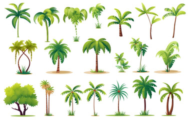 Naklejka premium Bright illustration of several palm trees on a white background.