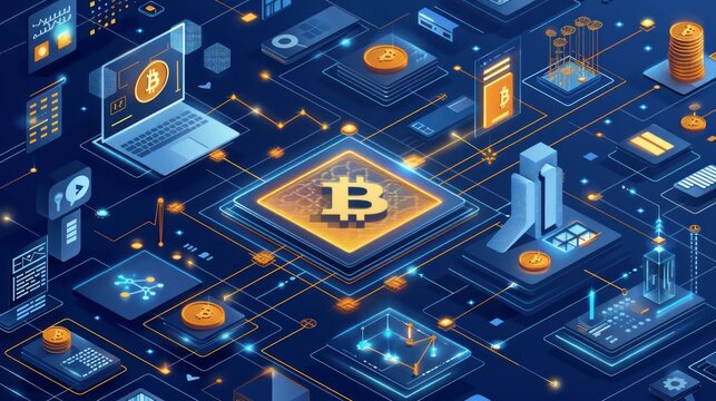 Flat design concept blockchain and cryptocurrency technology. 