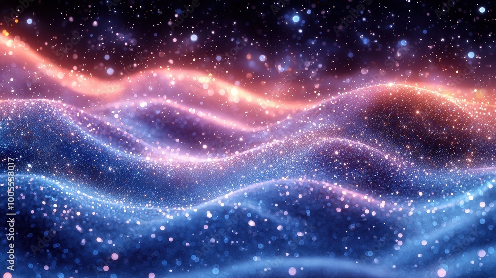 Aufkleber a vibrant display of colorful waves and sparkling particles flowing through a dark cosmic background