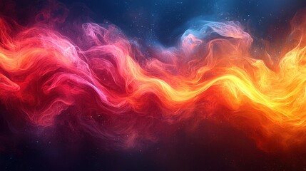 Colorful swirling abstract patterns creating an ethereal atmosphere in a cosmic background with vibrant hues of orange and pink