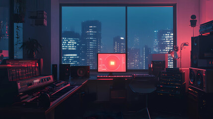 Fototapeta premium Lo-Fi music picture The background that goes well with the lo-fi music genre Generative AI 