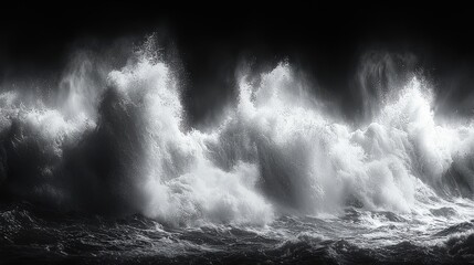 Obraz premium Powerful waves crashing dramatically against the shore during a stormy night, highlighting nature’s fierce beauty and relentless energy
