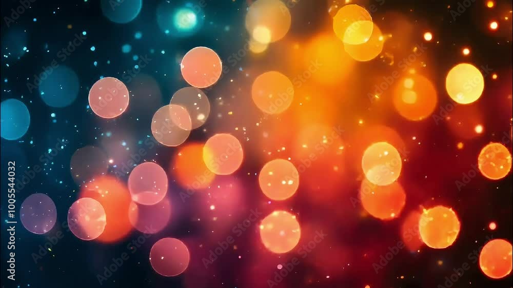 Wall mural bokeh light effects in blue, orange, and red colors with glowing particles. abstract background for 
