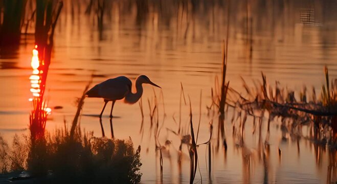 heron on the lake, bird in scene