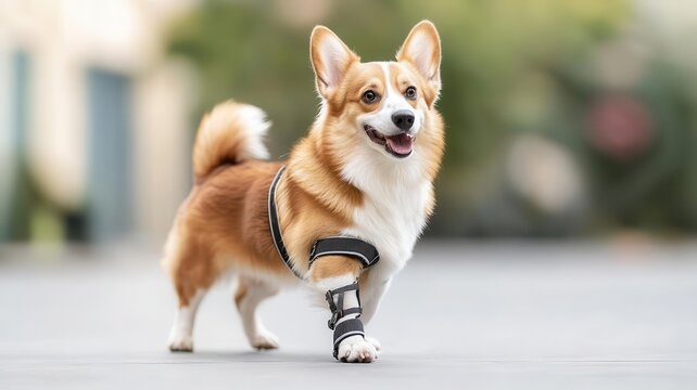 A dog playing fetch with a leg brace, symbolizing successful recovery through pet insurance, pet insurance, post-accident, active lifestyle