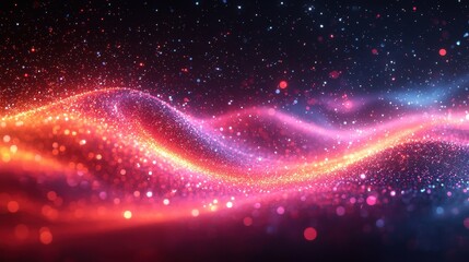 Fototapeta premium Colorful waves of shimmering light create a mesmerizing cosmic atmosphere filled with energy and vibrant colors during nighttime