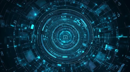 Obraz premium Futuristic abstract digital technology background with blue glowing lines and circular shapes.