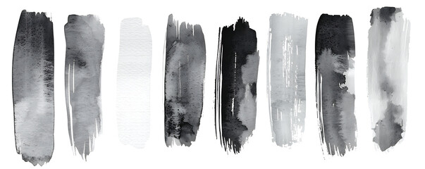 Naklejka premium A collection of silver watercolor stripes hand-drawn with textured brushstrokes on a white background