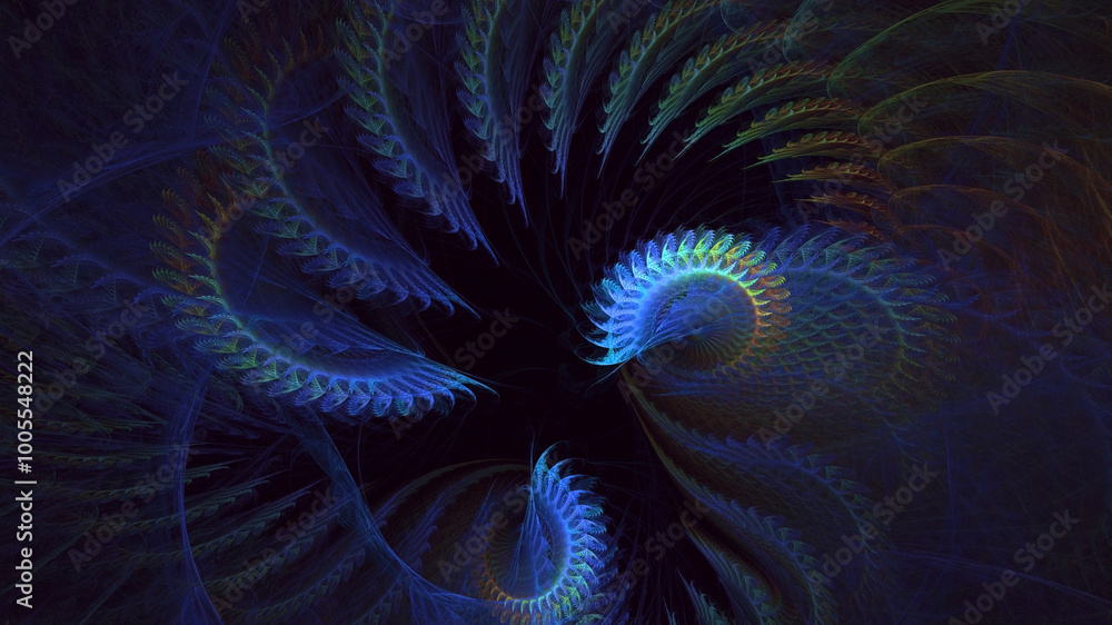 Aufkleber 3d manual rendering abstract fractal light background. its not ai generatd illustration.