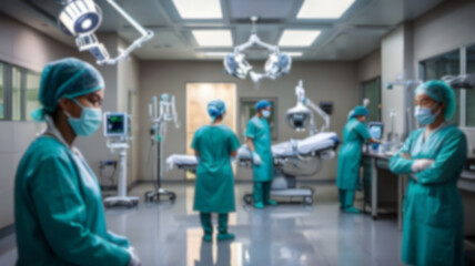 Obraz premium Blur image of operating room and doctors with bokeh for background usage