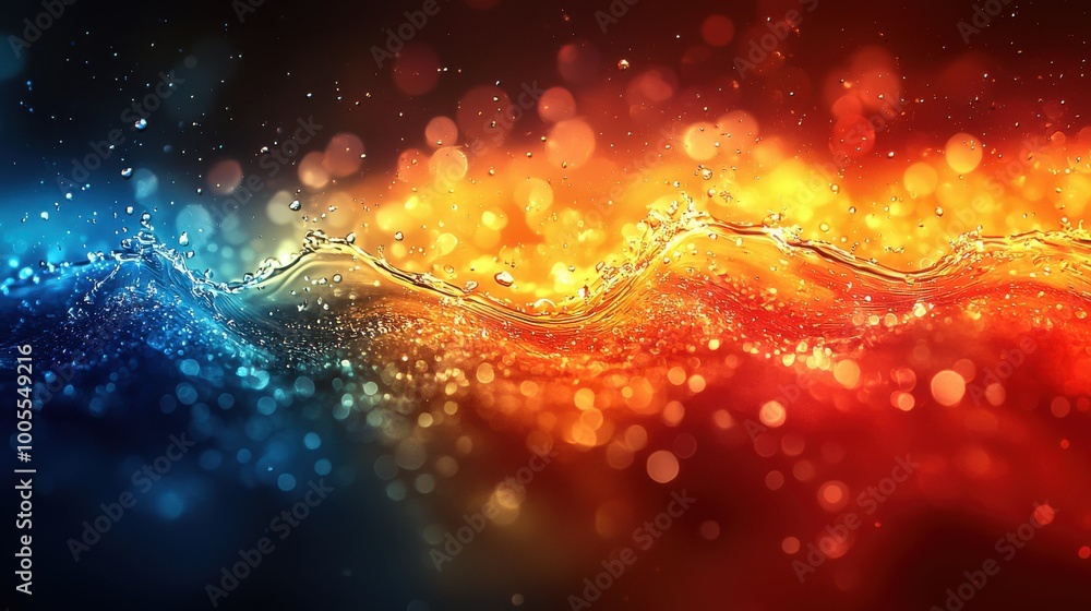 Poster vibrant swirling water patterns in dynamic shades of blue and orange, creating a mesmerizing effect 