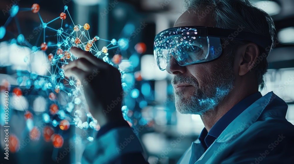 Aufkleber a scientist examines molecular structure through augmented reality glasses in a modern laboratory se