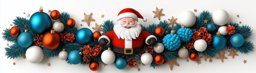 Colorful 3D Christmas Banner with Ornaments and Decor