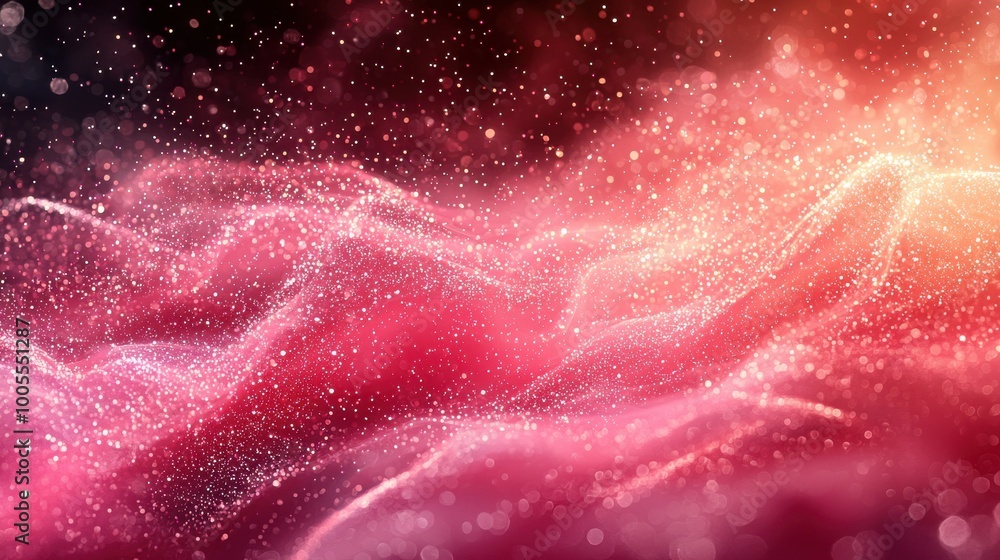Poster ethereal cosmic landscape with vibrant colors and sparkling particles creating a mesmerizing atmosph
