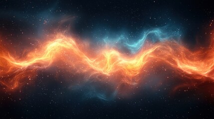 Obraz premium Vibrant cosmic nebula with swirling orange and blue patterns against a dark starry background in a vast galaxy