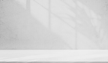 Backdrop white podium display for product. Interior room with sunlight and shadows on white...