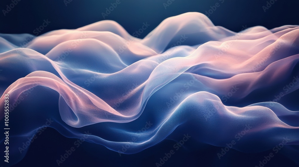 Poster fluid waves of vibrant colors undulate in a soft, dreamy pattern against a dark backdrop, creating a
