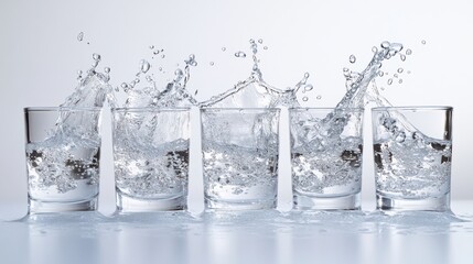 Five Shot Glasses with Splashing Vodka