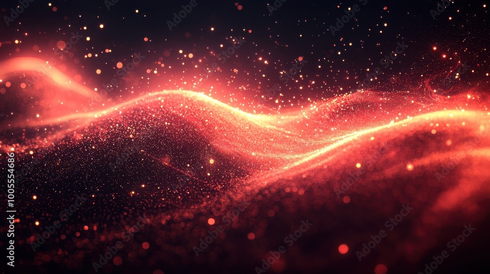 Poster a mesmerizing abstract landscape of shimmering red waves illuminated by soft light