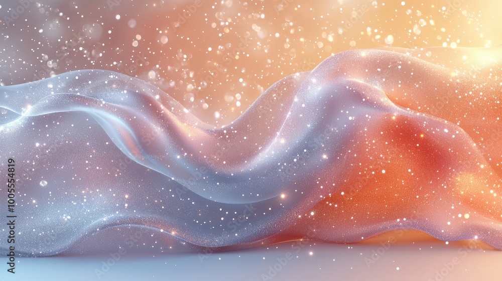 Poster soft swirling waves of translucent fabric illuminated by warm and cool colors create a dreamy atmosp