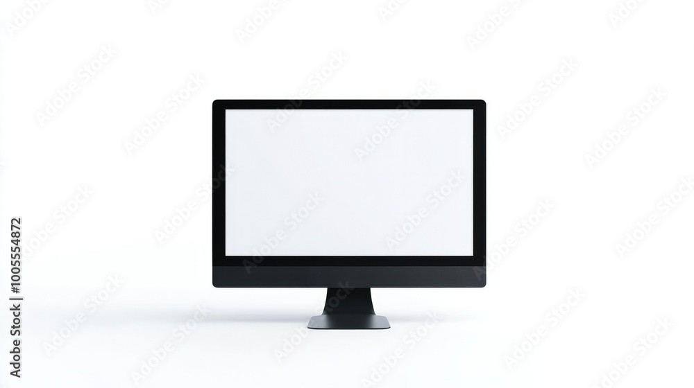 Poster modern desktop computer with a white screen, isolated on a pristine white background, perfect for pr