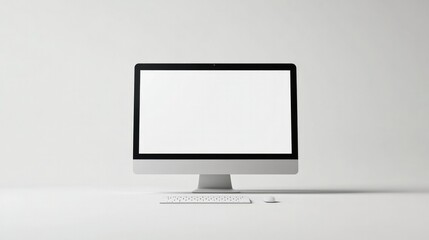Fototapeta premium Modern desktop computer with a white screen, isolated on a pristine white background, perfect for presentations or website mockups.