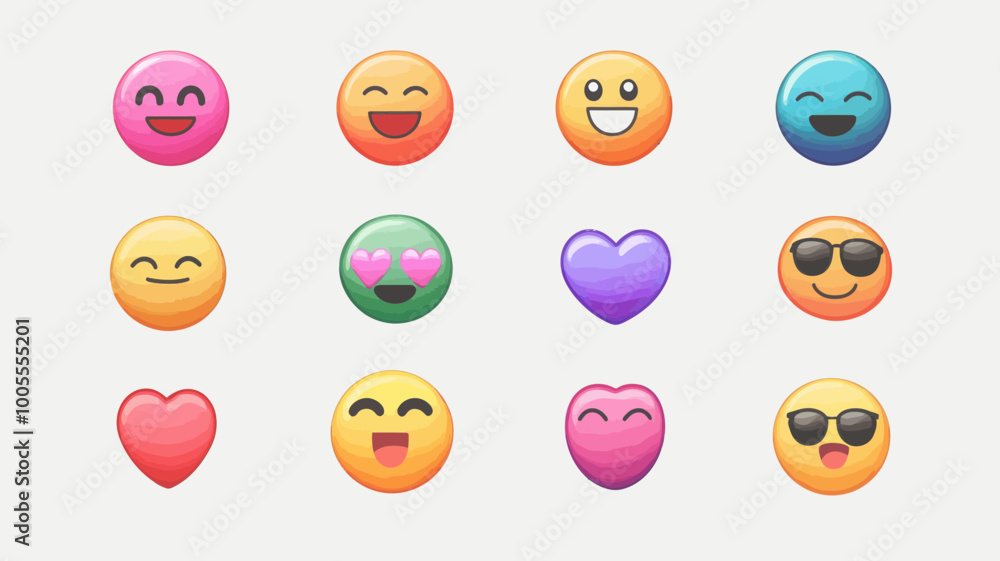 Poster ios 17.4 emoji vector set april 2024 - 12 editable colorful expressions for messaging and social med