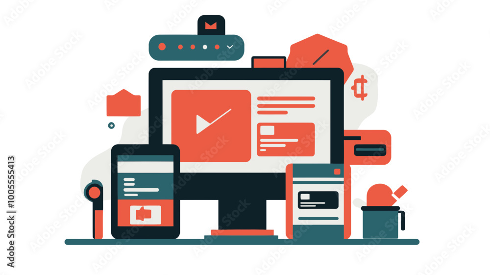 Poster responsive web design illustration featuring development and page construction concepts for modern w