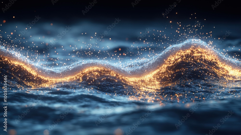 Poster captivating waves illuminated by soft light create a mesmerizing effect on tranquil water at night n