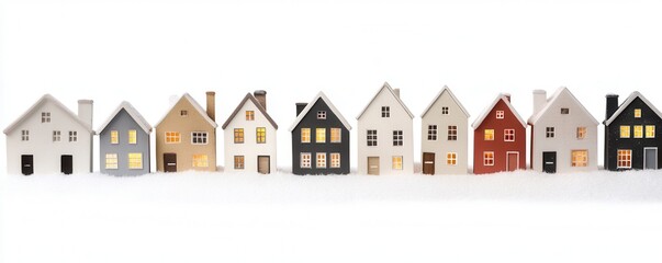 Colorful miniature houses, white isolated background.